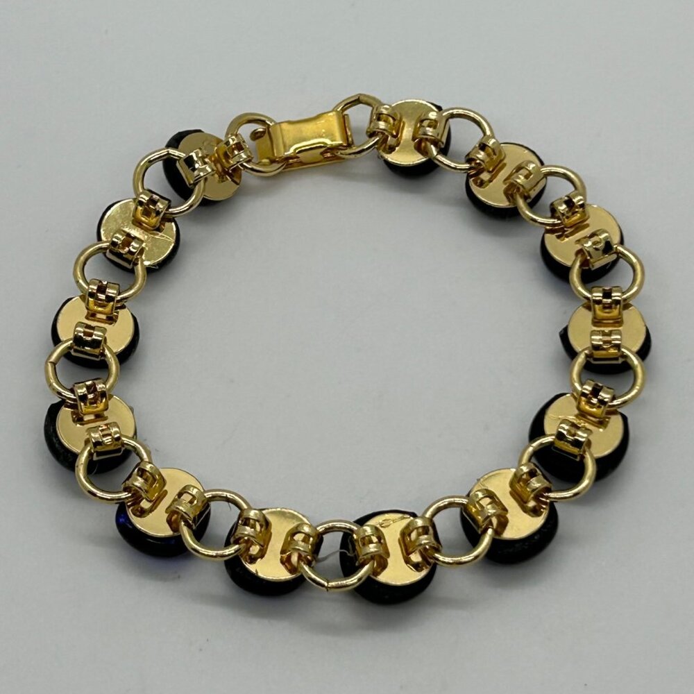 Vintage Gold-Tone Bracelet With Iridescent Dichroic Glass Beads - Picture 6 of 16